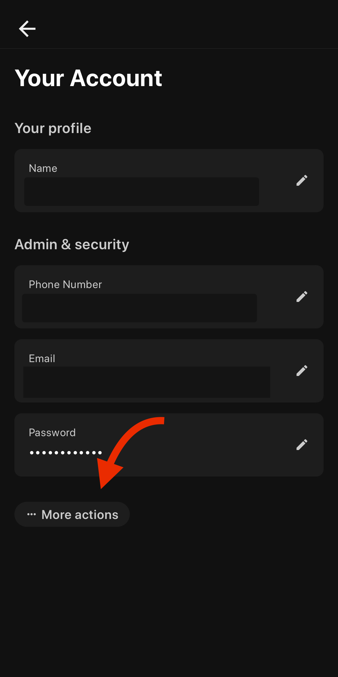 Select More Actions in Account Settings